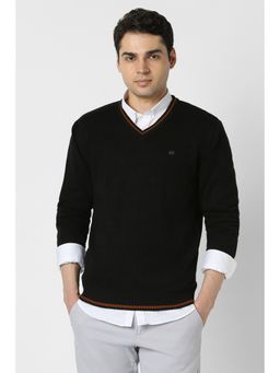 Peter England - Men Black Solid V Neck Sweater