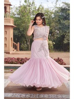 Lagorii - Girls Onion Pink Embroidered Lehenga Choli