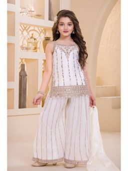 Lagorii - Girls White Designer Embroidered Palazzo Set