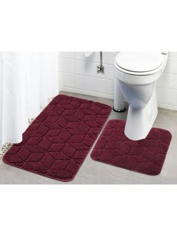 Saral Home - Cotton Bathmat (Maroon, Mat-50 x 80 and Contour-50 x 50 cm)