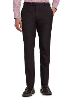 Raymond - Slim Fit Self Design Dark Maroon Trouser