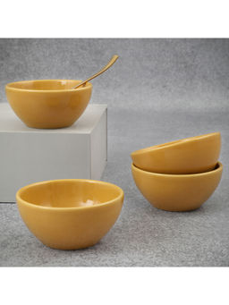 HomeTown - Palette Ceramic 4 Inch Curry Bowl 4 Pcs In Yellow Colour