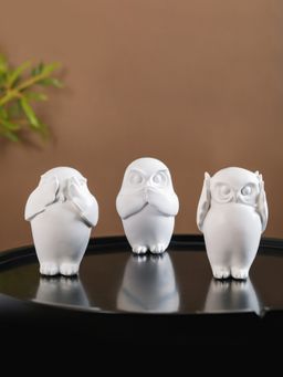 Nestasia - Minimalist Wise Owls Showpiece White Set Of 3