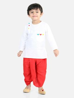 BownBee - Boys Full Sleeve Cotton Dhoti Kurta - White (Set of 2)