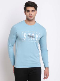 Club York - Men Blue Printed Slim Fit Long Sleeve T-Shirt