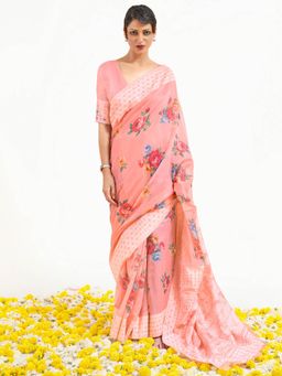 Odette - Women Modal Pink Digital Print Designer Saree with Unstitched Blouse