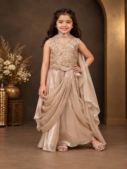 Tiny Kingdom - Satin Sleevless Sequin Embroidered Choli & Lehenga With Dupatta
