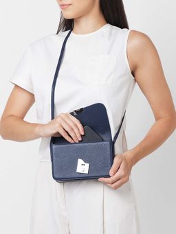 Behno New York - Simone Mini Curve Crossbody Pebble Bag- Navy