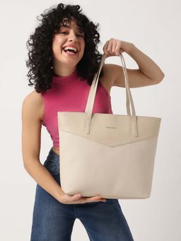 Fastrack - Beige Casual Tote Bag with Laptop Sleeves That Holds Upto 15"