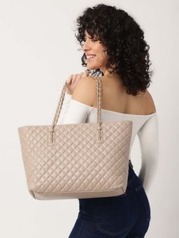 Fastrack - Taupe Casual Tote Bag with Laptop Sleeves That Holds Upto 14"