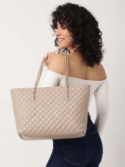 Fastrack - Taupe Casual Tote Bag with Laptop Sleeves That Holds Upto 14"