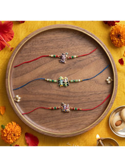 Ribbon Candy - Multi-Color Rakhis Handmade Lord Krishna Charm (Pack of 3)