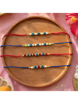 Ribbon Candy - Multi-Color Rakhis Handmade Evil Eye Beads (Pack of 4)
