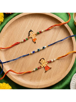 Ribbon Candy - Multi-Color Rakhis Chhota Bheem, Ganesha Charm, and Evil Eye Beads (Pack of 3)