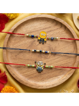 Ribbon Candy - Multi-Color Rakhis Cartoon Charms and Evil Eye beads (Pack of 3)