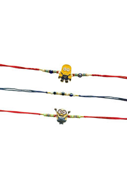 Ribbon Candy - Multi-Color Rakhis Football player and Evil eye beads (Pack of 2)