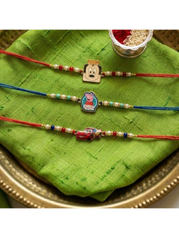 Ribbon Candy - Multi-Color Rakhis Cartoons and a car charms (Pack of 3)