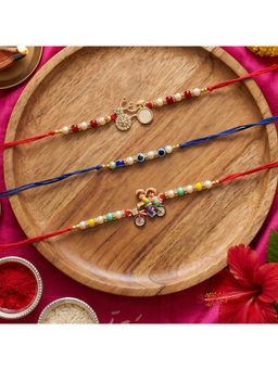 Ribbon Candy - Multi-Color Rakhis Cartoon Charms and Evil eye beads (Pack of 3)