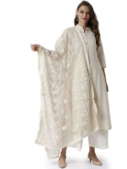 Soch - Women Beige Crepe Embroidered Dupattas