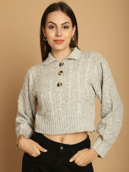 NOBARR - Women Viscose Full Sleeve Grey Sweater