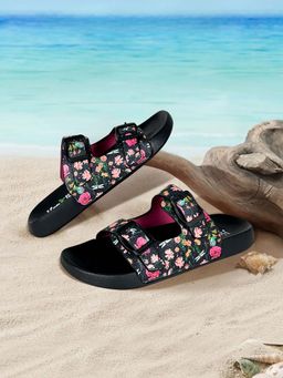 KazarMax - Splash-Steps Girls Black Floral Printed Waterproof Sandals