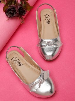 Tiny Bugs - Girls Back Open Embellished Silver Ballerinas