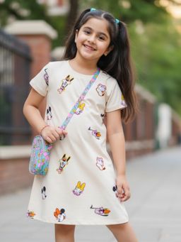 Napchief - Girls Mickey Mouse Aop Off White Mini Dress
