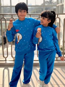 Napchief - Blue Printed Relaxed Sweatshirt with Joggers