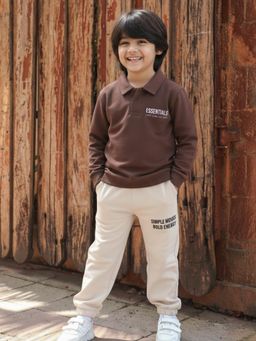 Napchief - Brown Solid Relaxed Sweatshirt with Joggers