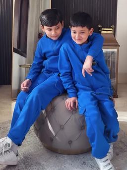 Napchief - Blue Printed Relaxed Jackets with Joggers