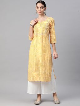 Readiprint - Straight Style Cotton Yellow Color Kurti