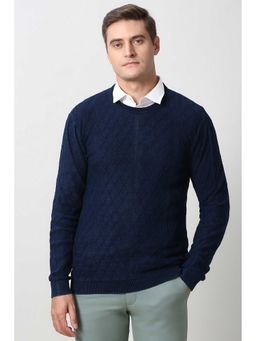 Peter England - Men Navy Textured Crew Neck Sweater