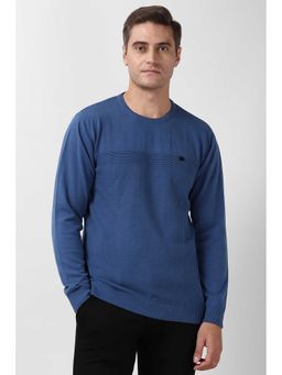 Peter England - Men Navy Textured Crew Neck Sweater