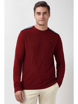 Peter England - Men Maroon Crew Neck Sweater
