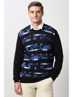 Peter England - Men Black Print Crew Neck Sweater