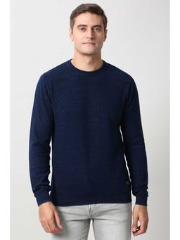 Peter England - Men Navy Textured Crew Neck Sweater