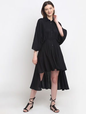 Ewoke Awoke Black Asymmetric Shirt Dress