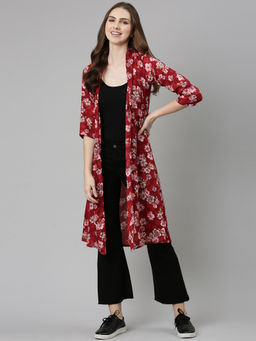 SHOWOFFFF - Womens Printed Long Sleeves Longline Open Front Multi-color Shrug