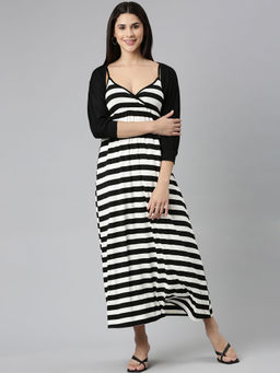 SHOWOFF - Womens Shoulder Straps Striped Maxi Black Dress (Set of 2)