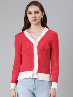 SHOWOFF - Womens V-neck Solid Coral Regular Sweater