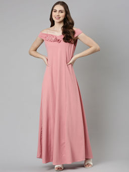 SHOWOFF - Womens Off-shoulder Solid Bodycon Pink Maxi Dress