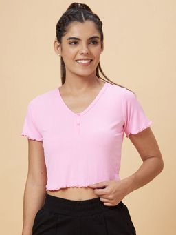 Globus - Women Pink Solid Polyester Crop Top