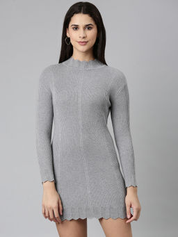SHOWOFF - Womens High Neck Solid Bodycon Grey Mini Dress