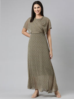 SHOWOFF - Womens Round Neck Geometric Fit And Flare Multi Maxi Dress