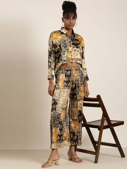 SHOWOFF - Womens Long Sleeves Shirt Collar Printed Multi Co-ords (Set of 2)