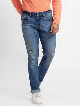 Spykar - Dark Blue Cotton Slim Fit Narrow Length Jeans for Men (skinny)
