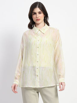Madame - Semi Sheer Abstract Print Lime Green Shirt