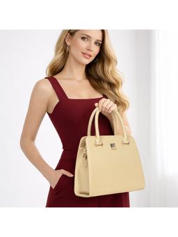 ESBEDA - Cream Color Structured Satchel Handbag with Detachable Strap (Medium)