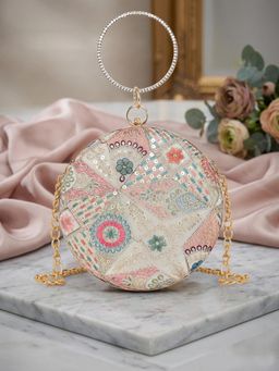 ESBEDA - Multi Color Flora Embroidered Ring Clutch with Detachable Chain (Small)