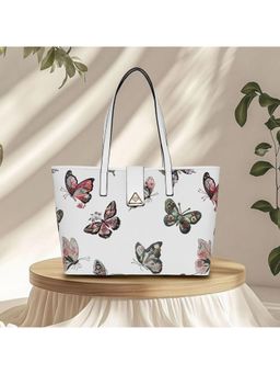 ESBEDA - White Color Butterfly Bloom Tote Bag (Large)